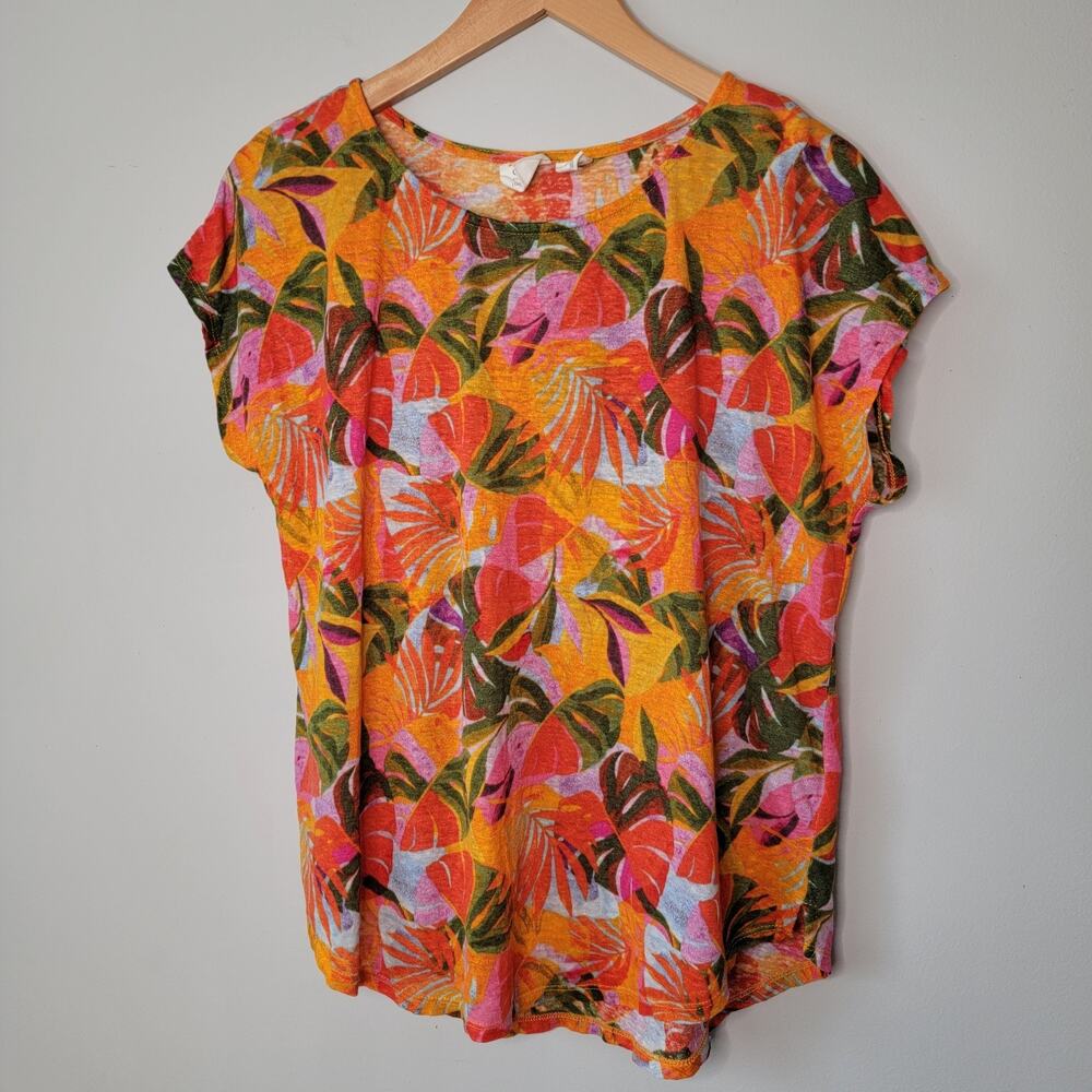 C&C California Tropical Linen Top Cap Sleeve Vibrant Hawaiian Coastal Resort XL